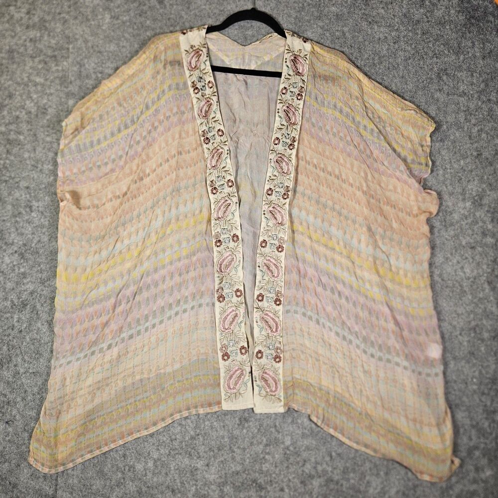 Soft‎ Surroundings Womens Watercolor Embroidered Boho Fairy Kimono Sz L/XL READ